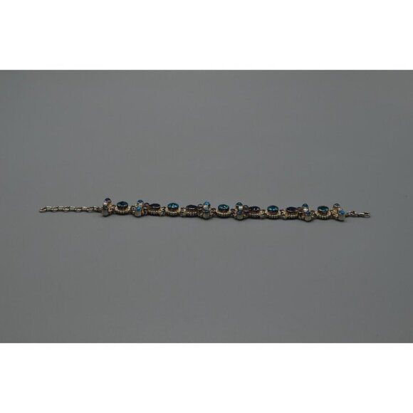Sajen Blue Topaz Stone & Sterling Silver Link Chain Bracelet 925 Stamp 35.71g 9" - Picture 10 of 12